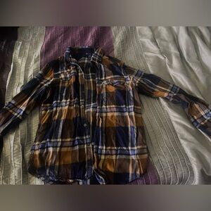 George Men's Casual Plaid Shirt - Navy and Tan- size Small